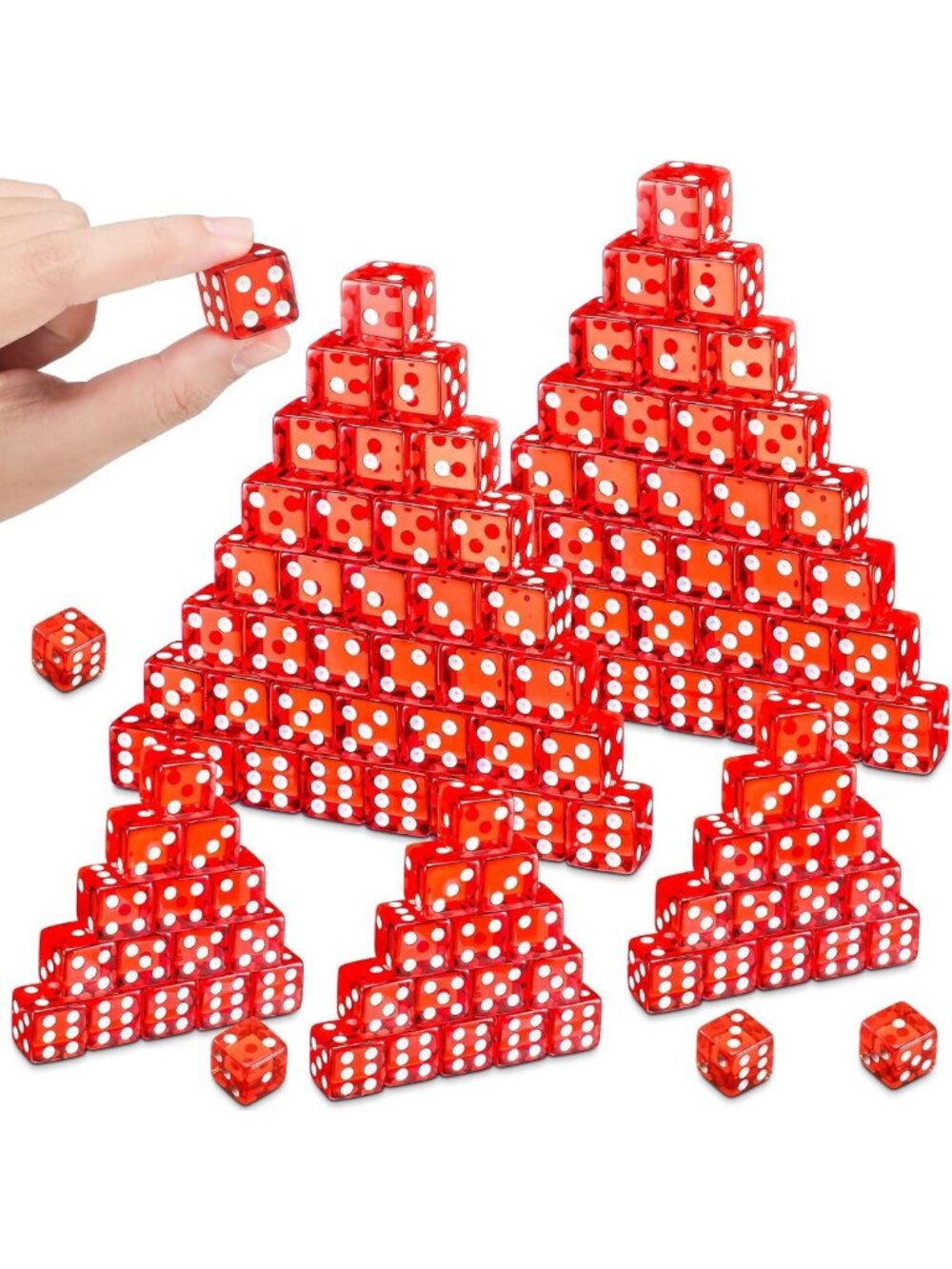 150 Bulk 16mm Acrylic D6 Dice - Clear Red Casino Dice for Games & Parties